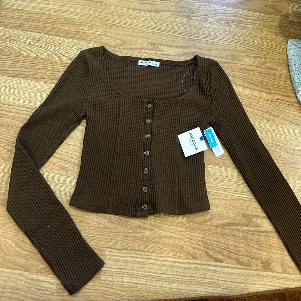 Brown button up crop top